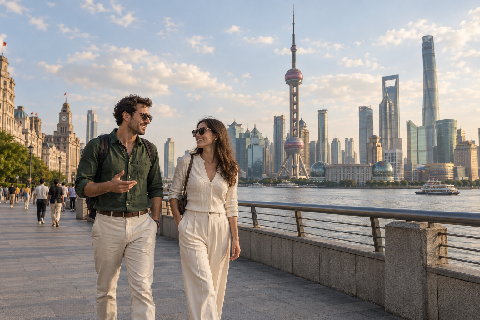 Travelers exploring Shanghai